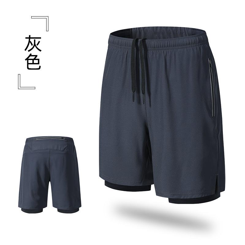 Men's Summer Double-layer Basketball Training Sports Shorts Outdoor Anti-exposure Quick-dry Running Short Pants with Pockets