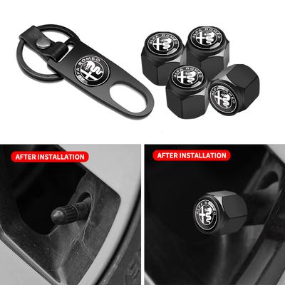 Car Accessories Metal Wheel Tire Valve Caps With Wrench Keychain For Giulietta GT 159 147 156 Brera Giulia Stelvio