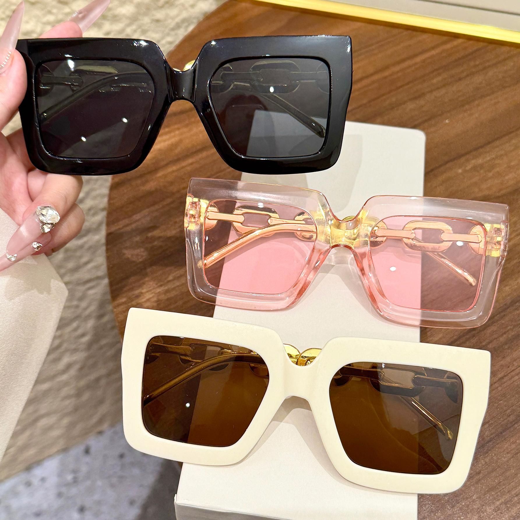 3Pcs Square Oversized Frame Twist Chain Classic Hot Style Retro Personality Street Style Gift Set Fashion Glasses