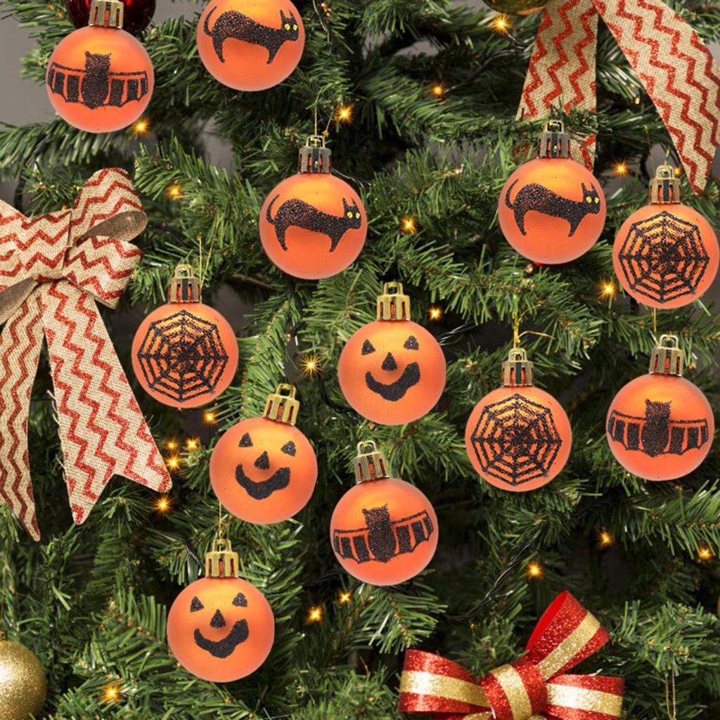 12 Pieces Halloween Hanging Ball Ornaments Easy to Use Halloween Ornaments Party Decor for Xmas Trees Haunted House Thanksgiving