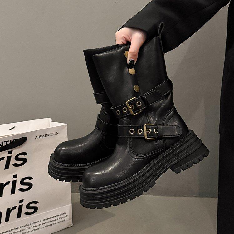 

[youshilai] British Martin boots 2025 new rad brown boots thick-soled black short boots women 35