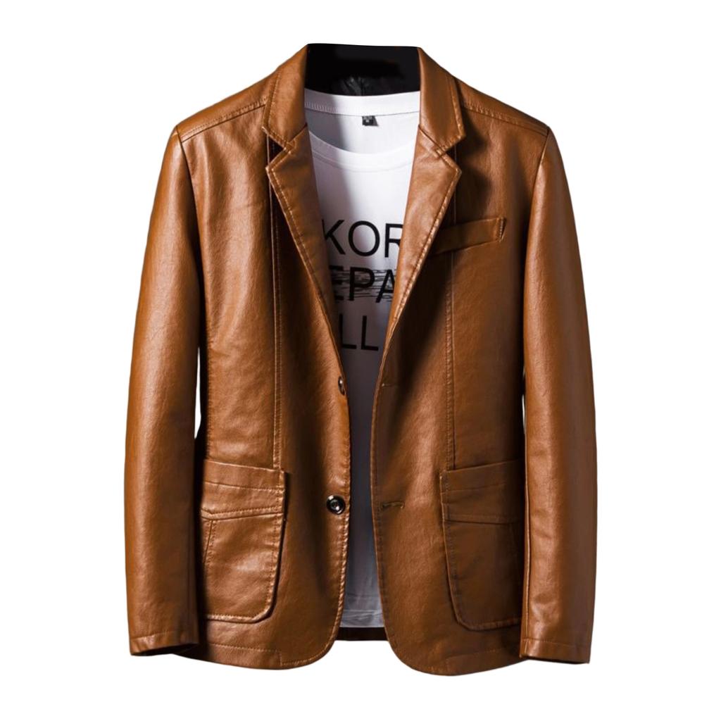 Men's Leather Suit Collar Casual Leather Jacket