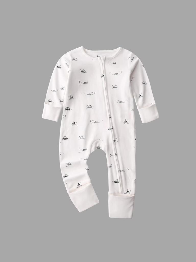 Newborn Cotton Zipper Footed Romper - Long Sleeve, All-Seasons Wear