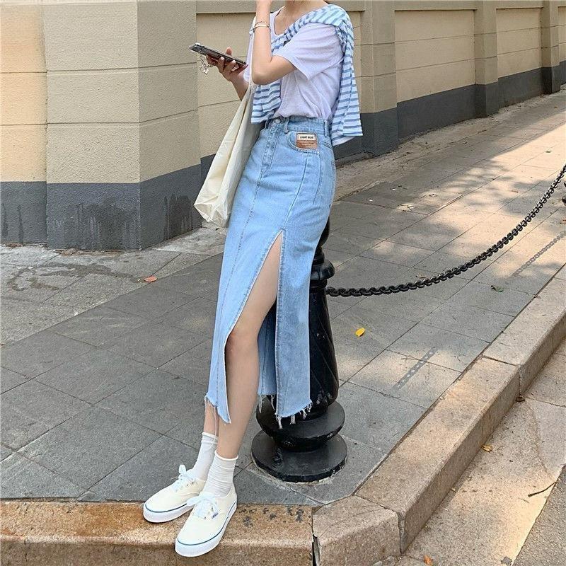 Summer Women's Denim Skirt Classic Light Blue High Waist Casual Jeans Ladies Denim Skirt