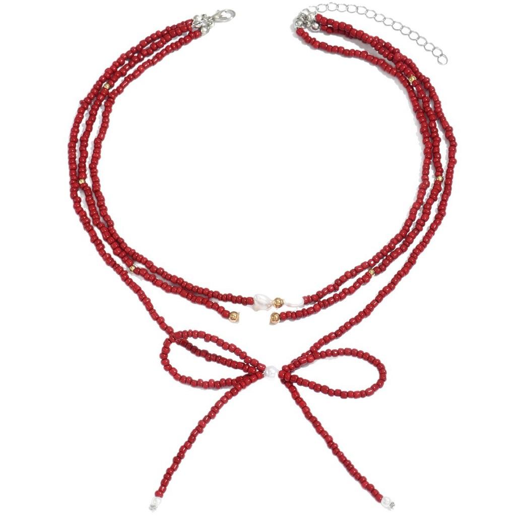 Handcrafted Butterfly Bow Pearl Necklace For Women Summer Fashion Accessory