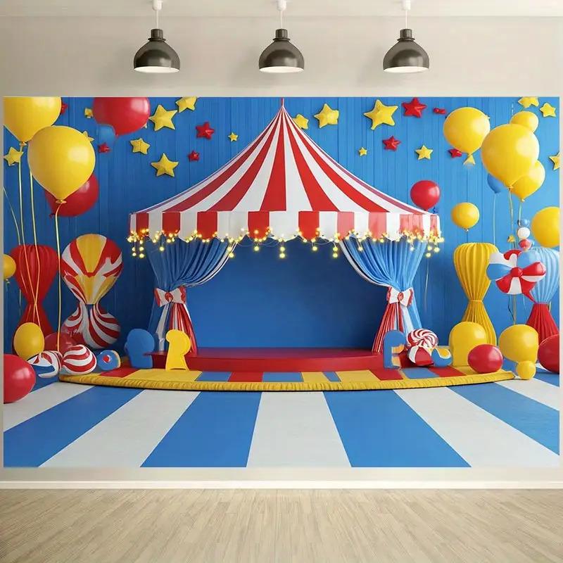 1 set of festival carnival background fabric, colorful balloons and star-themed - energetic circus-themed decorations