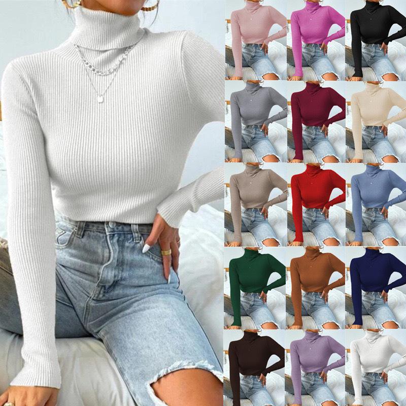 2025 Women's High Neck Solid Color Knit Pullover Sweater
