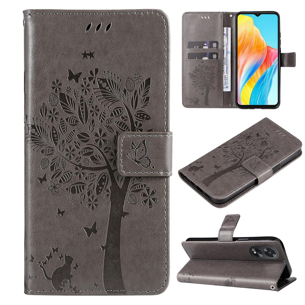 Emboss Cat Tree Cards Solt Wallet Case For OPPO A58 A38 A78 A98 A36 A76 A17 A96 A77 Realme 10 11 8i 9 Pro Plus C33 C53 5G Cover