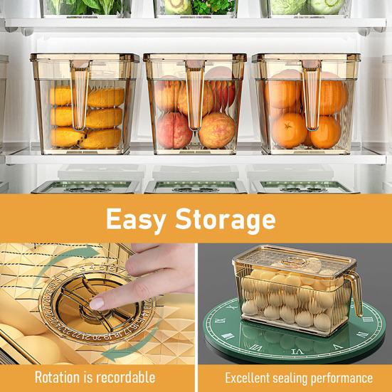 Refrigerator Storage Box with Lid And Handle Built-in Drain Partition Transparent Container for Fruits Vegetables
