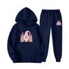 New European and American sweater sweatpants two-piece set loose casual hooded sweater set printed drawstring sweater