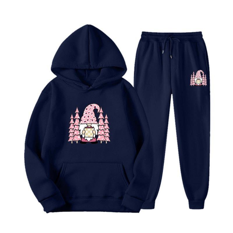 New European and American sweater sweatpants two-piece set loose casual hooded sweater set printed drawstring sweater
