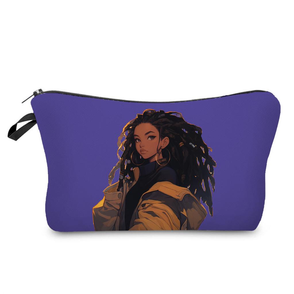 Women Dirty Braided Black Girl Print Cosmetic Bag Toiletries Organize Travel Storage Case 6848