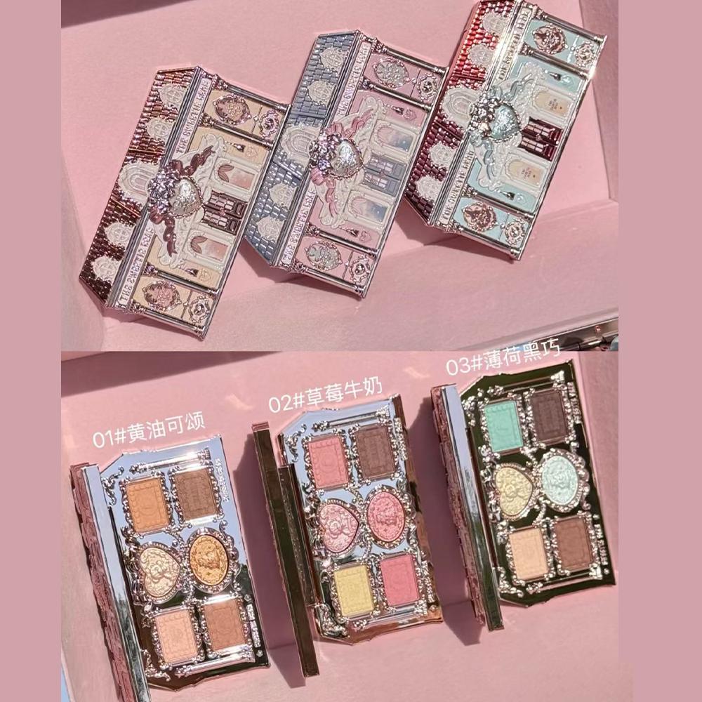 Flower Knows Sweetheart Little Bear Six-Color Eyeshadow Matte and Shimmer for Beginners Daily Commuting Earth Tones 01 Butter Croissant 02