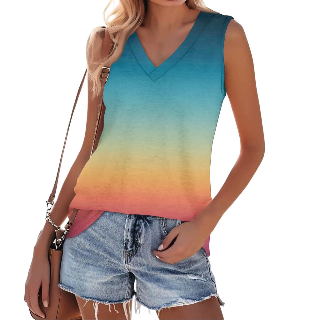 Women's Fashionable Casual Everyday Versatile Gradient Print Slim-Fit Summer Tank Top
