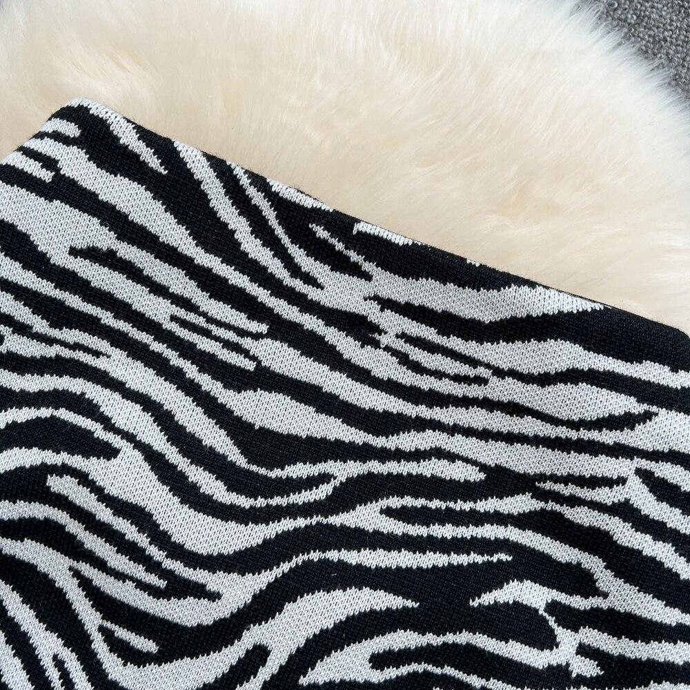 Koreaanse Zomer Zebra Print Gebreide Rok Vrouwen Hoge Taille Slanke A-Lijn Rok Veelzijdige Hip Wrap Rok Korte Rok