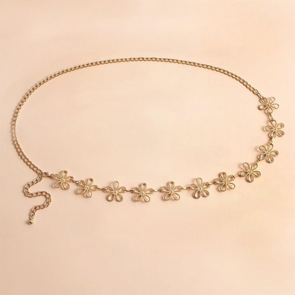 Punk Vintage Metal Flower Waist Chain for Women Summer Beach Bikini Belly Belt Y2K Jewelry Accessories