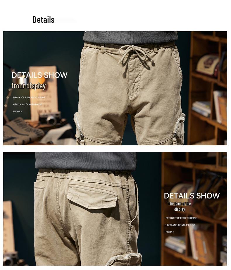 Men's American Retro Zipper Multi-Pocket Versatile Cuff Cargo Pants 7608