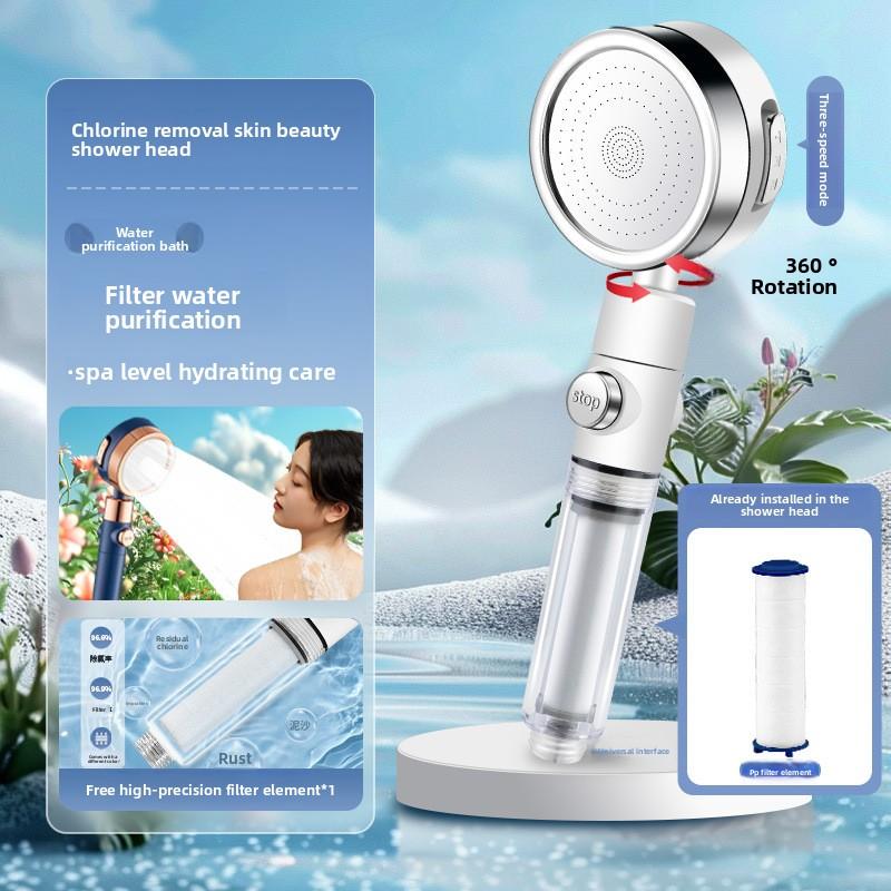 1 druckbeaufschlagter Filterduschkopf, mit drei einstellbaren Stufen superdruckbeaufschlagten Haushaltsduschkopfs und einem im Winkel verstellbaren Duschkopf