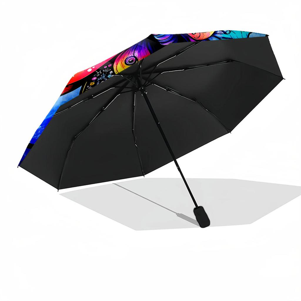 Colorful Butterfly Stained Glass Portable Automatic Umbrella with 8-Rib Lightweight All-Season Travel Fashion Lovers Perfect Gift for Women/Men