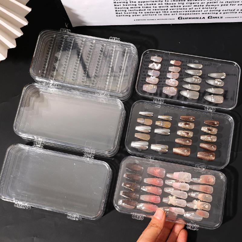 Transparent Three-Fold Press-On Nail Storage Boxes Plastic Multi Functional Jewelry Box Organizer for False Nails Display Tools