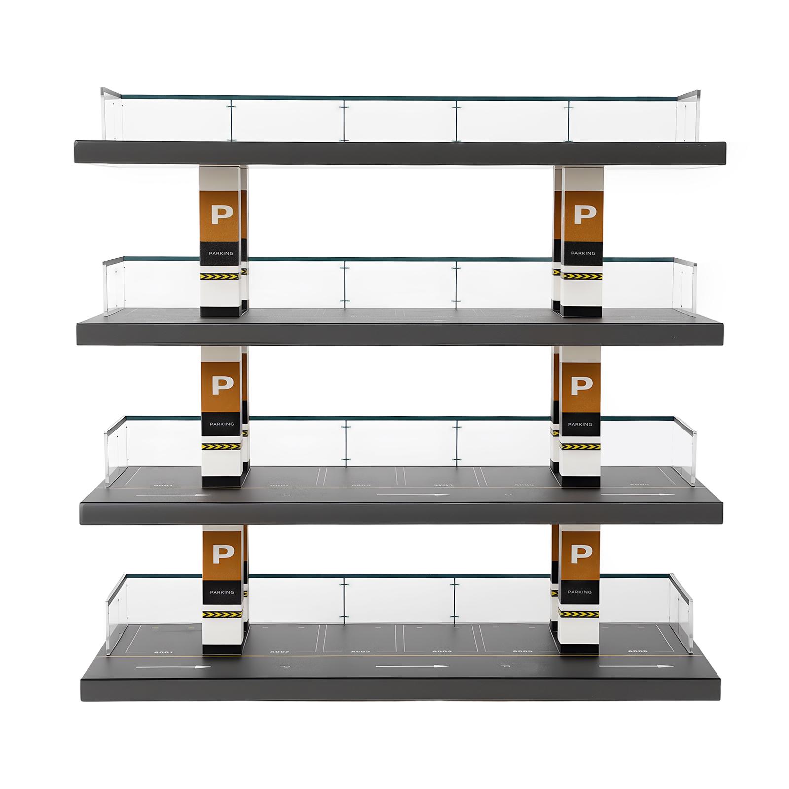

1:64 Scale Model Car Garage 4-Tier Acrylic Display Shelf with Realistic Parking Scene for Hot Wheels Collectors чёрный
