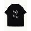 White T-Shirt With Cat Outline Print For Casual Wear
