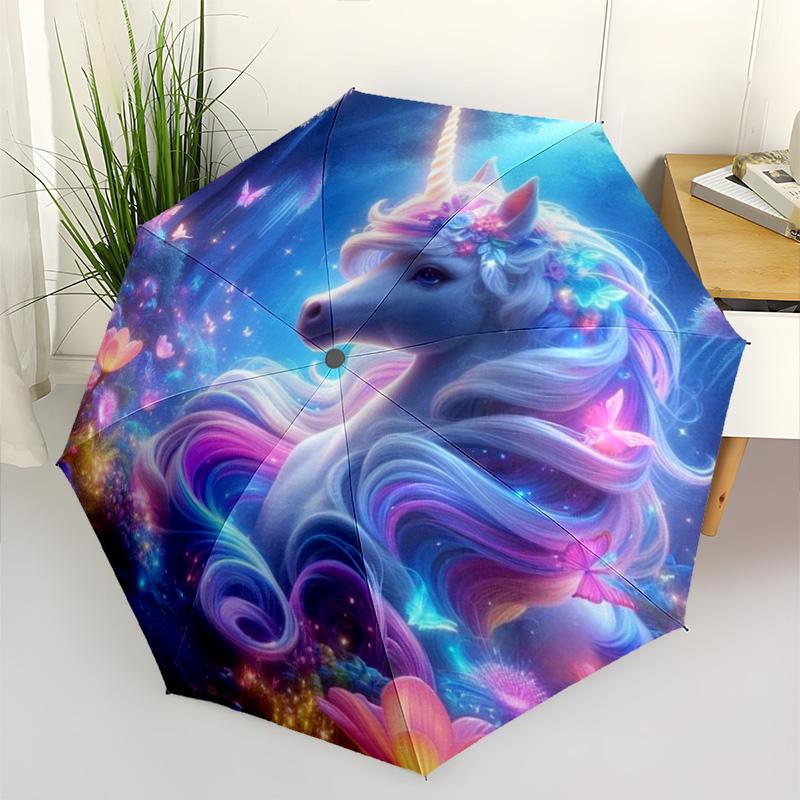 Magical Rainbow Unicorn Print Umbrella, Compact Auto Open/Close Travel Umbrella, Windproof Waterproof for Fantasy Lovers