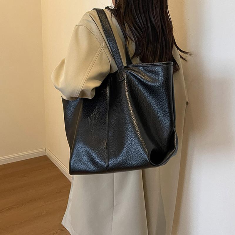 Large Capacity Commuter Tote Bag for Women Autumn New Casual Retro Lychee Pattern Shoulder Bags Korean Versatile Handbags