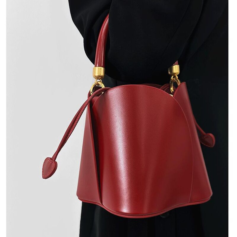 Bag Niche Design Petrel Basket Bucket Bag Red Wedding Bag Simple Cylinder Handbag Women's Bag