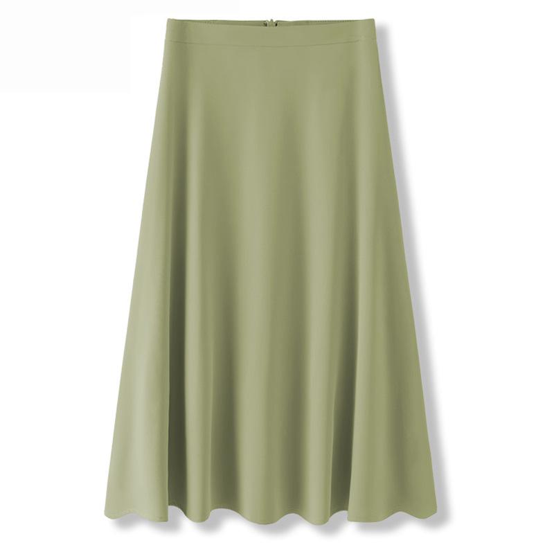 

Летняя женская юбка миди А-силуэта с высокой талией 2024 XXL (Recommended for 125-135 jin) зелёный