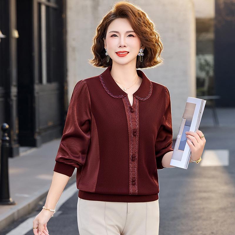 Frühling 2026 Damen Langarm-T-Shirt – Stilvolles Lässiges Hemd mit Kragen für Mütter mittleren Alters und ältere Mütter