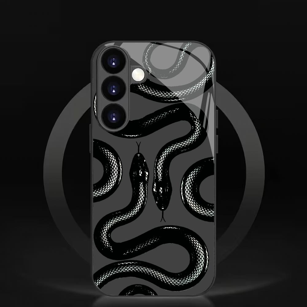 Creative Snake Tempered Glass Phone Case Suitable for Samsung Galaxy S26 S25 S24 S23 S22 S20 FE/Ultra/Plus Anti Drop Back Cover
