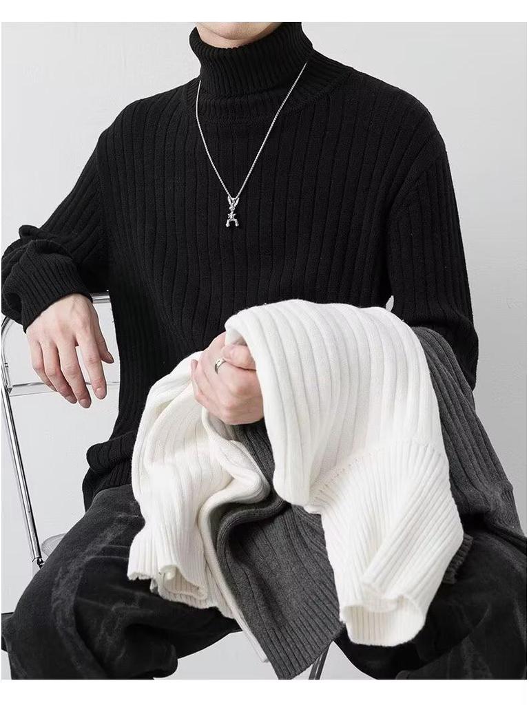 Men's Korean Style High Neck Sweater - Trendy Warm Autumn/Winter Knitwear for Casual Wear