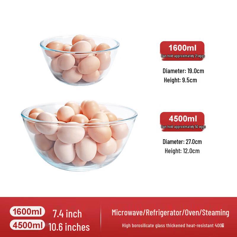 Jingbaodi 4-Piece Transparent Glass Mixing & Serving Bowl Set