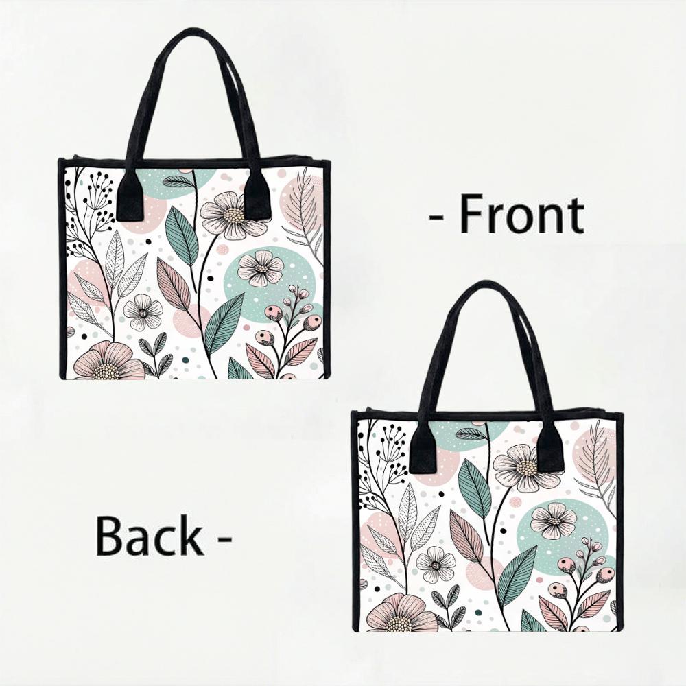 Cute Floral Print Casual Daily Tote Bag For Ladies Lightweight Fashionable Commuting Shoulder Bag Simple Practical Portable Shopping Bag