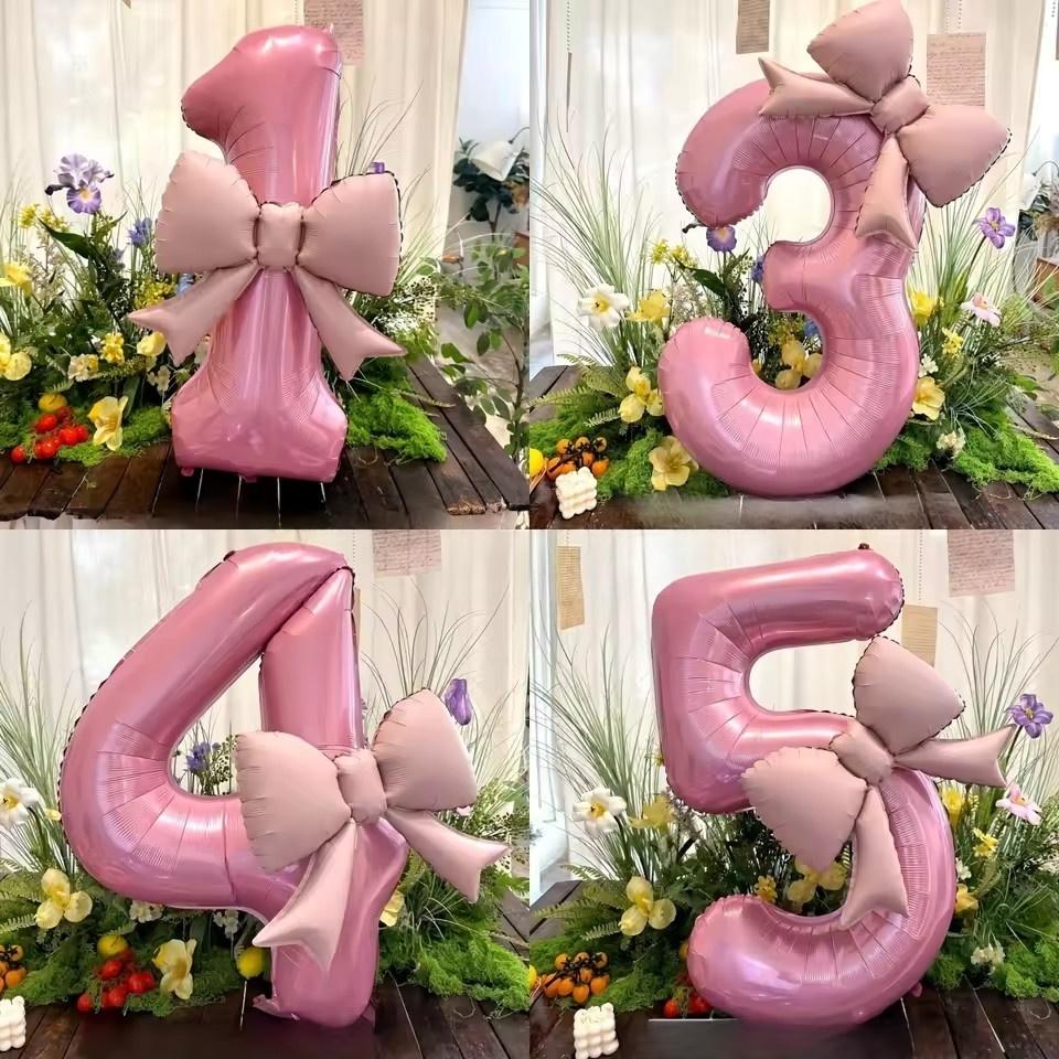 40inch Number 0-9 Pink Number Bowknot Bow Aluminum Foil Balloons for Women Girls Wedding Birthday Party Photo Props Supply