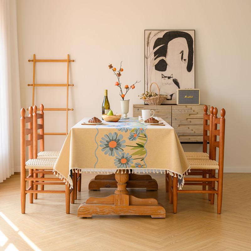 

Pastoral Woven Jacquard Flower Fringed Tablecloth Rectangular Coffee Table Tablecloth Dining Table Cloth 90x90