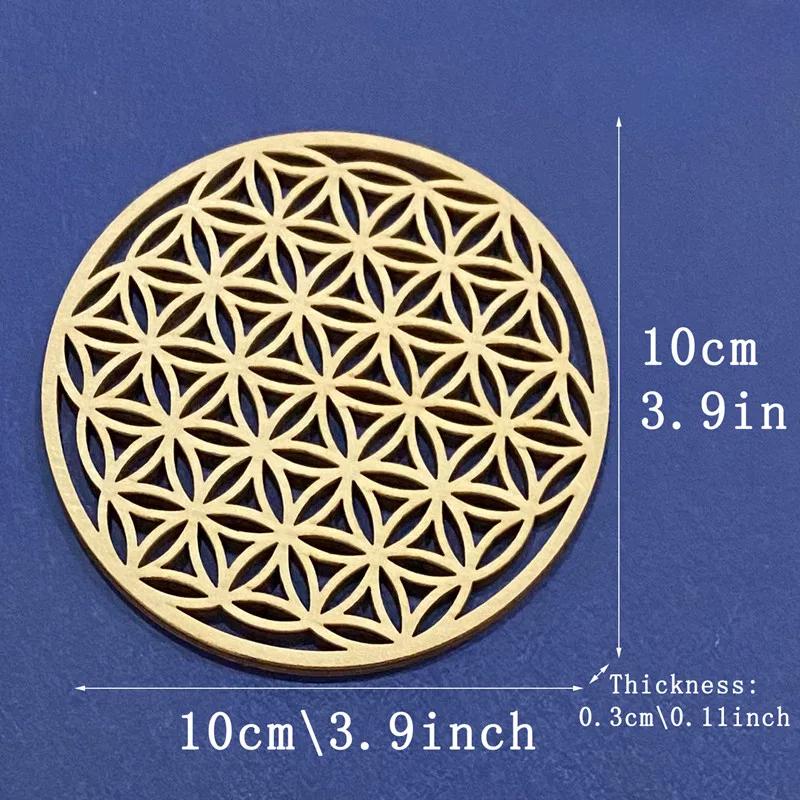 10 Stück Blume des Lebens Natürliches Symbol Holz Runde Kante Kreise Geschnitzt Untersetzer Für Stein Kristall Set DIY Dekor Matten Pads