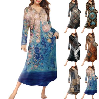 Women's Nightgown Long Loungewear V-neck Nightdress With Pockets