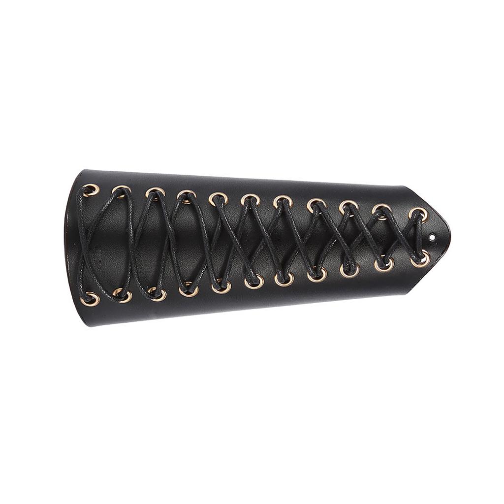1Pc Archery Arm Guard Bracer Hunting Shooting Lace Up Lther Armguard (Black)