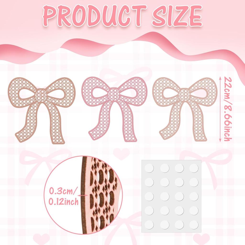 3 Pcs Boho Bow Wall Decor Pink Bow Nursery Decoration Coquette Room Decor Wooden Woven Macrame Wall Hanging Pink Preppy Decoration for Nursery Dorm