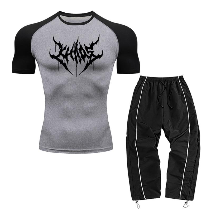 Men's Casual Two-Piece Set Including A Short-Sleeved Top And Long Pants Suitable For Fitness Training And Commute Wear