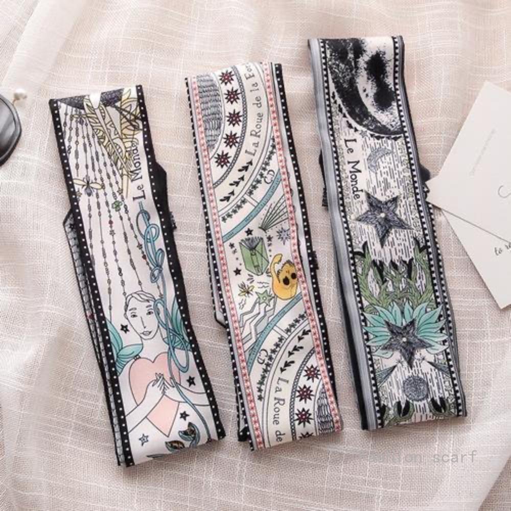 Tarot Card Series Double-layer Double-sided Printing Women's Versatile Ribbon Tied Bag Scarf Small Scarf Wholesale