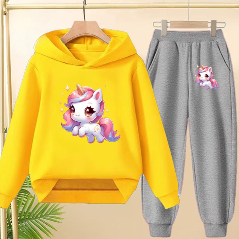 Kids Clothes Cute Unicorn Print Hoodie Sportswear Coat+Pants 2P Boy Girl Toddler 3-12Y Leisure Top Fashion Sunshine Charming Set