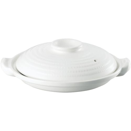 Kanda Heat-Resistant Unglazed Shallow Earthenware Pot, White Lacquer, 26cm, 453182