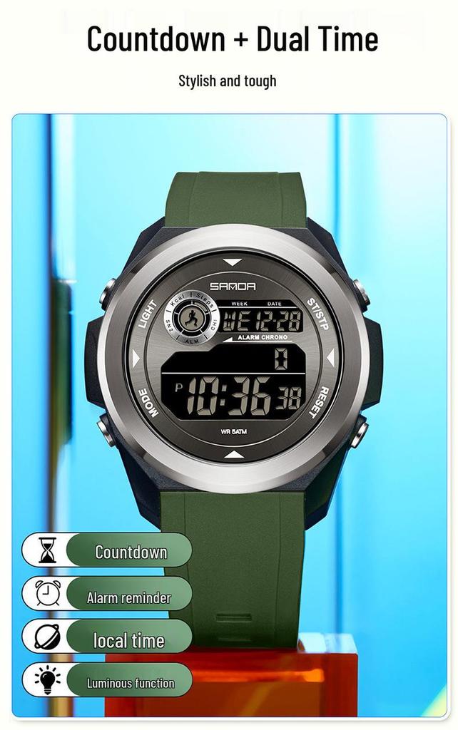 Sanda Sports Waterproof Multifunctional Calorie Wristwatch with Perpetual Calendar for Men and Women - Simple Style Student Electronic Watch