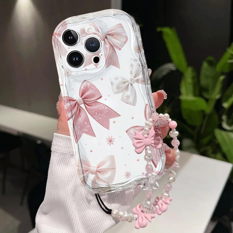 Phone Case For IPhone 17 Air 16 15 14 13 Pro Max Plus 11 12 13 Mini X 7 8 IPhone17 Luxury Cartoon Bow Bracelet Chain Cover Funda