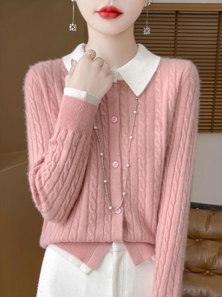 Women's Autumn Knitted Wool Cardigan with Doll Collar – High-End Fashion Sweater Coat