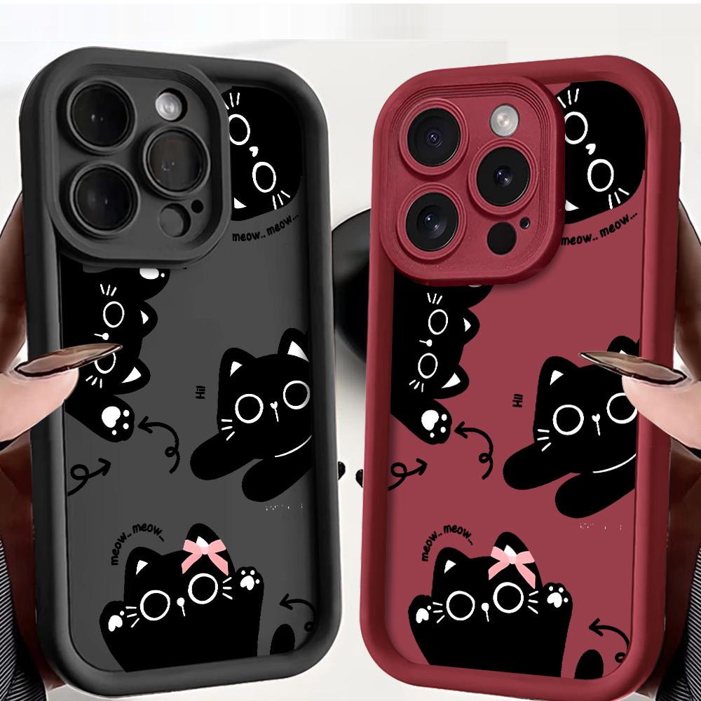 Cute Black Cat Bow Pattern Design Protective Cover for iPhone 17 16 15 14 13 12 11 16E Series Pro Max Plus