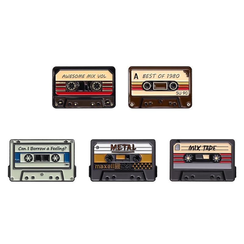 Retro Cartoon Cassette Alloy Brooch Badge - Music Series Pendant Accessory